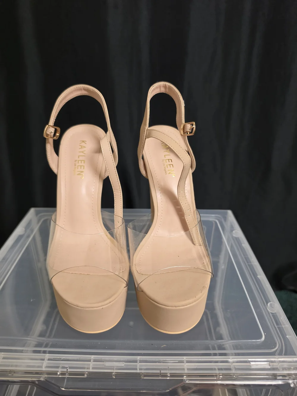 Women's Nude Platform Block Heel Sandals - Ankle Strap